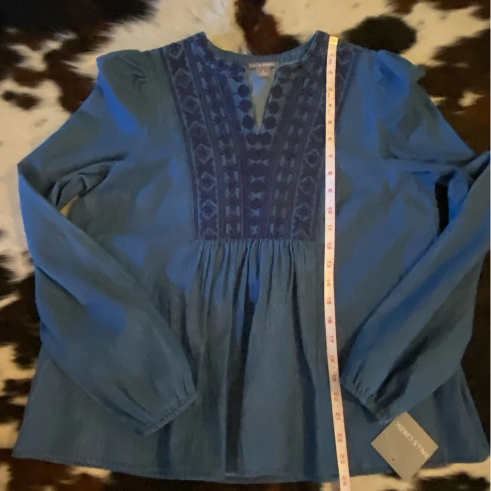 Falls Creek denim Navy Embroidered Blouse - Picture 11 of 11